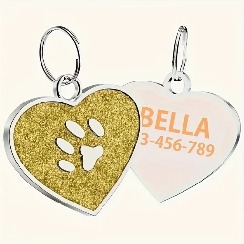 Médaille chien gravée cœur pailleté avec empreinte