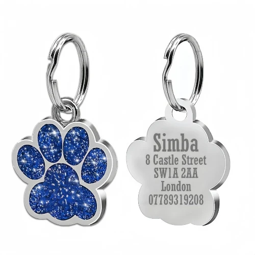 Médaille chien gravée en forme de patte scintillante