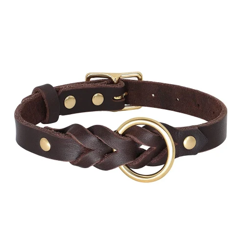 Collier chien tressé en cuir