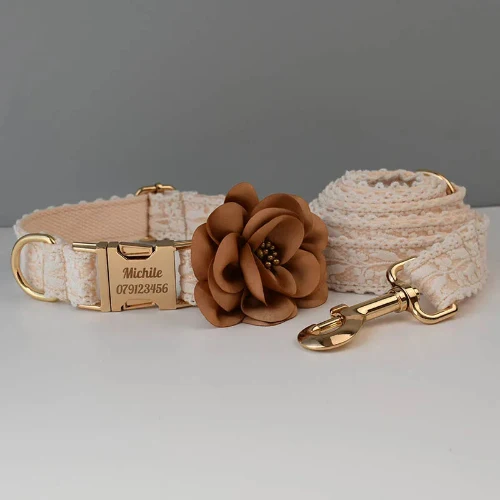 Collier chien gravé en dentelle avec boucle personnalisée