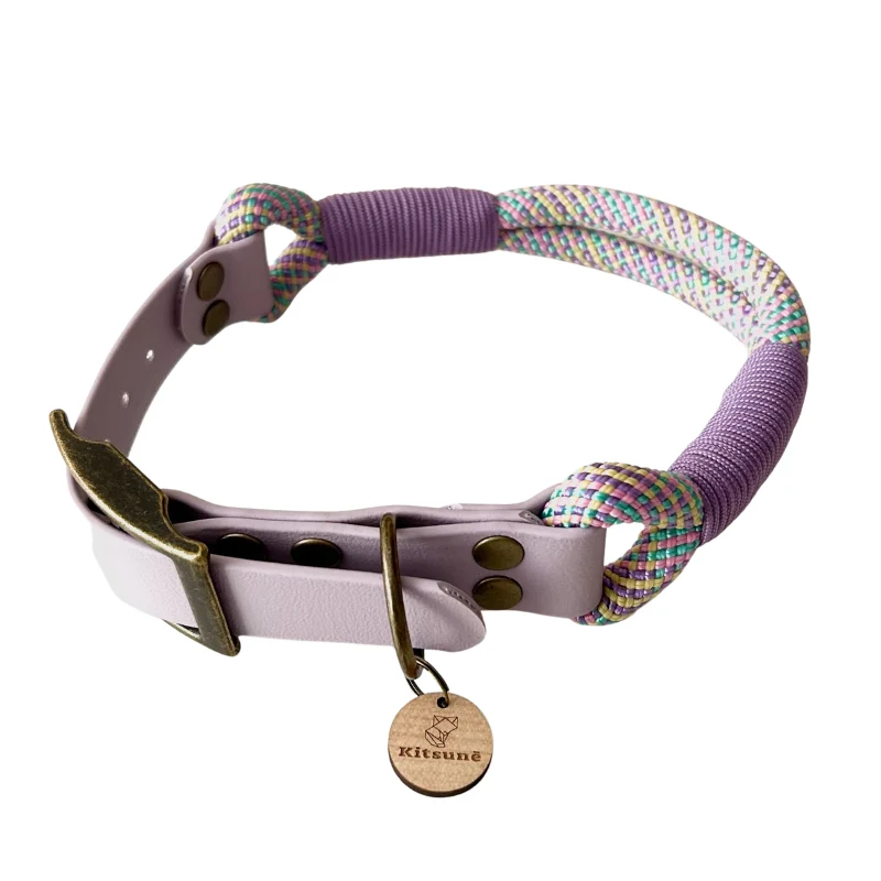 Collier chien original biothane lavande et paracorde texturée
