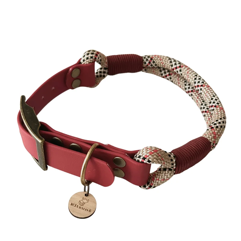 Collier chien original biothane rouge et paracorde tartan