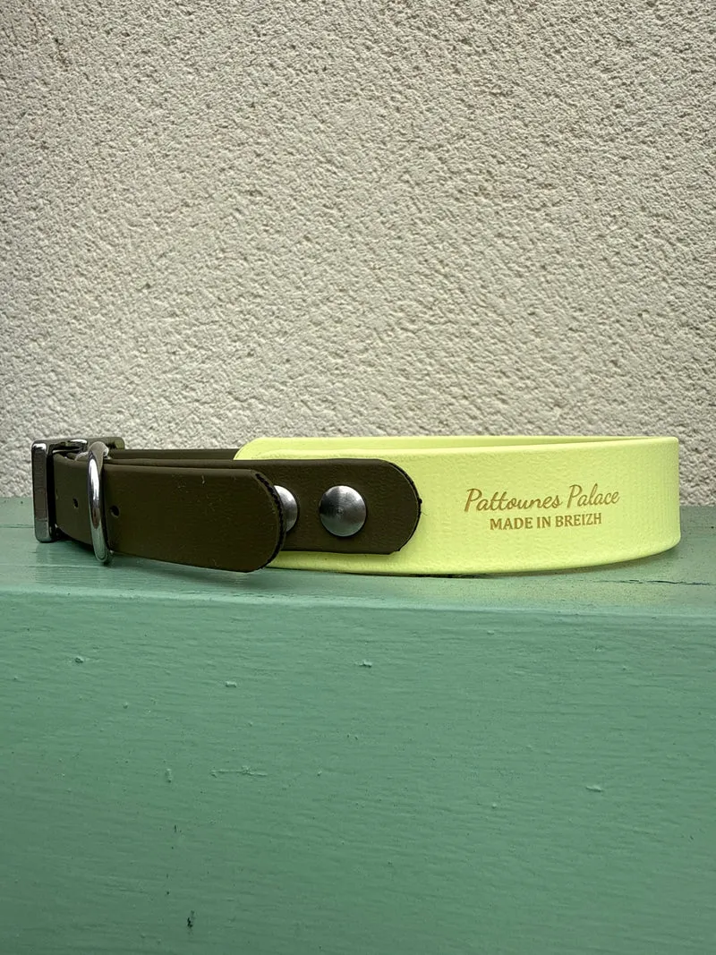 Collier Duo en Biothane- Jaune pastel & kaki