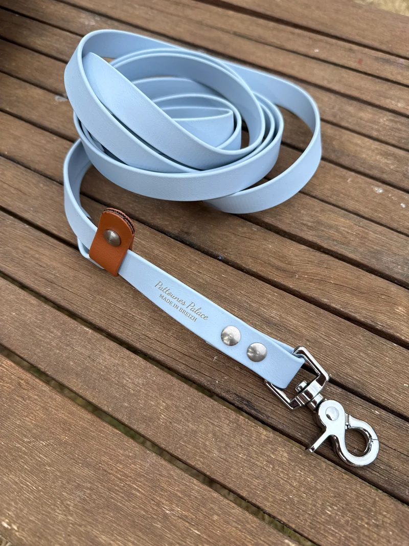 Laisse kit main libre - Biothane - bleu pastel & camel