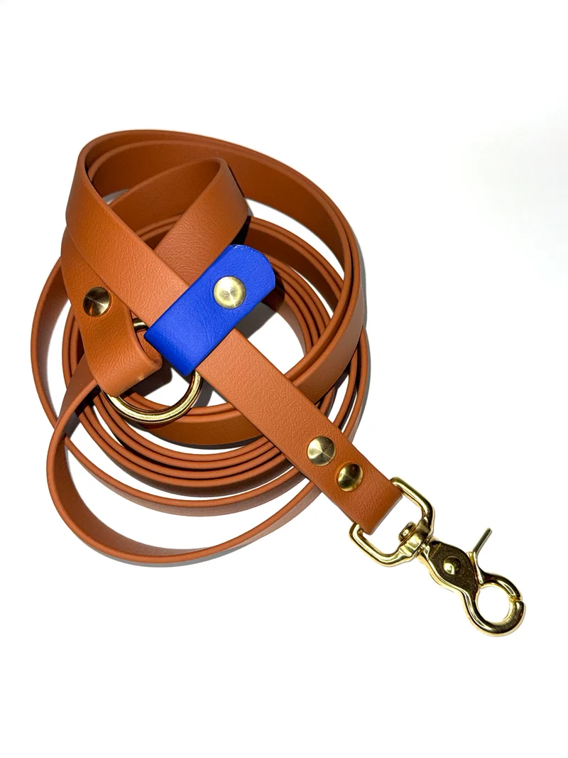 Laisse kit main libre -Biothane- camel et bleu roi