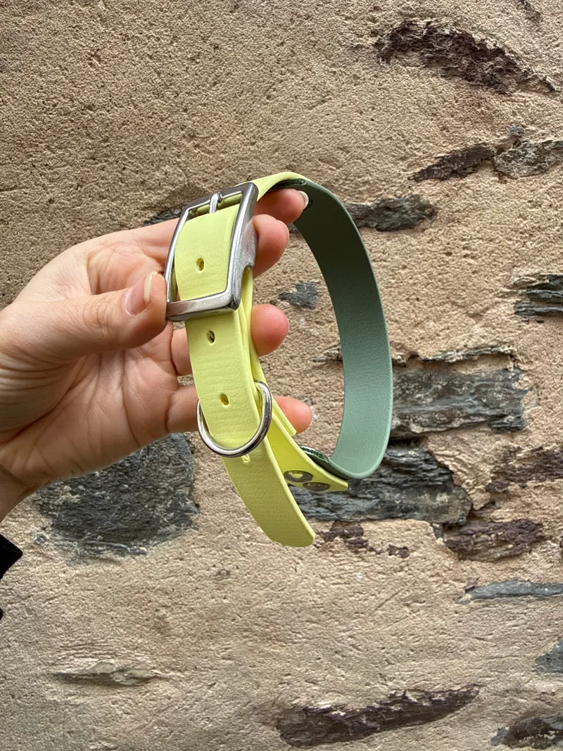 Collier Duo en Biothane-jaune pastel & vert sauge