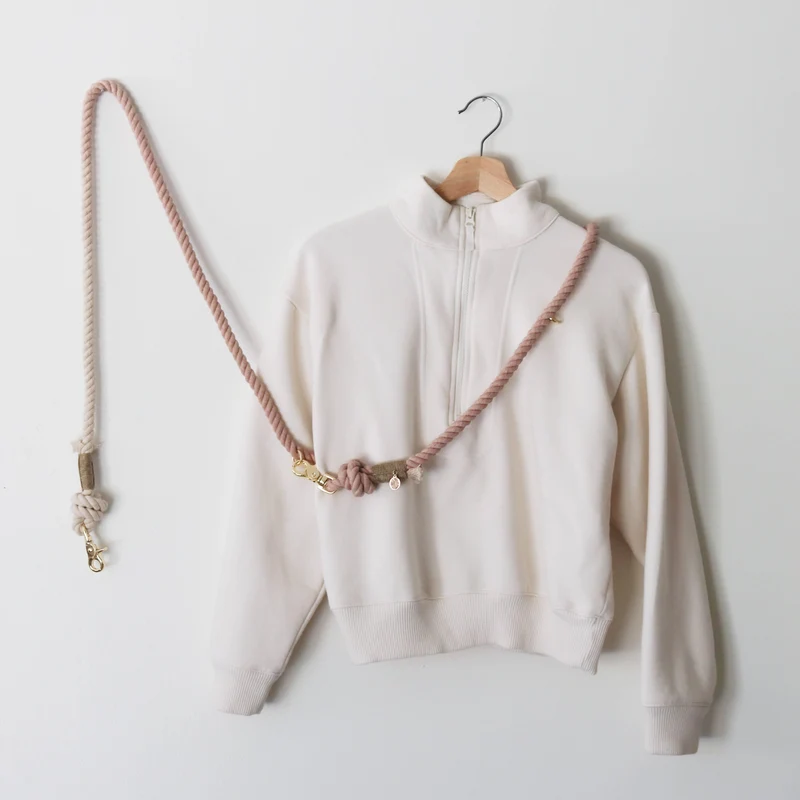 Laisse en corde de coton vieux rose
