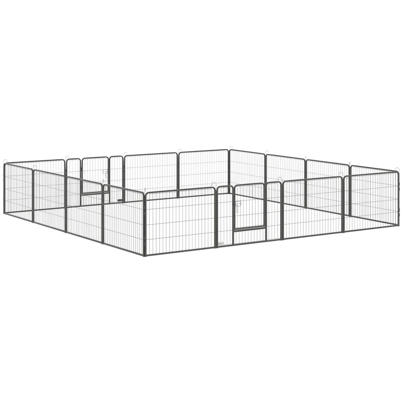 PawHut Parc Chien 16 Panneaux Modulable Acier 60 cm