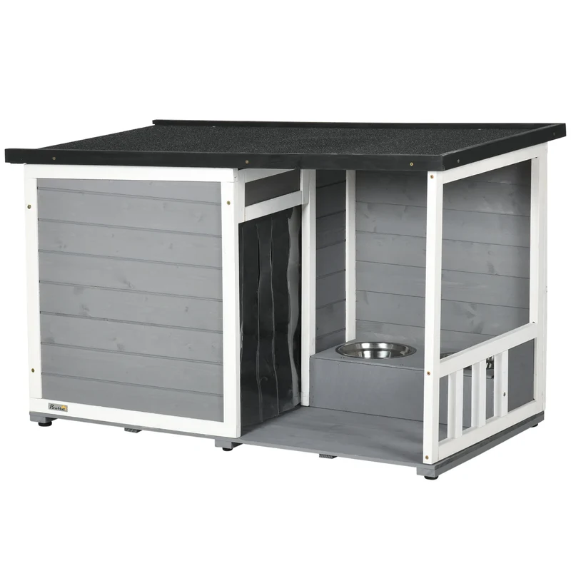 Niche Chien Bois PawHut avec Terrasse et Coin Repas