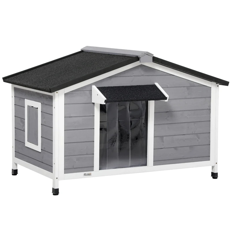 Niche Chien Bois de Sapin PawHut Plancher Amovible Gris