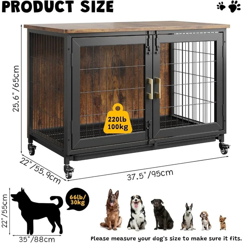 Cage Chien Bois Garvee 2 Portes Table d'Appoint
