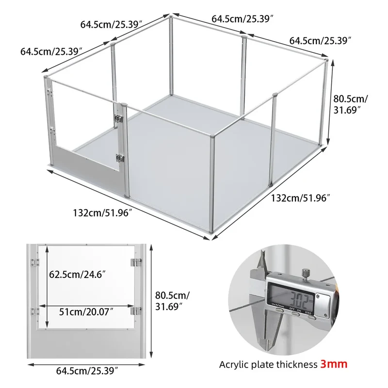 Enclos pour Chien Acrylique Transparent avec Tapis Lavable