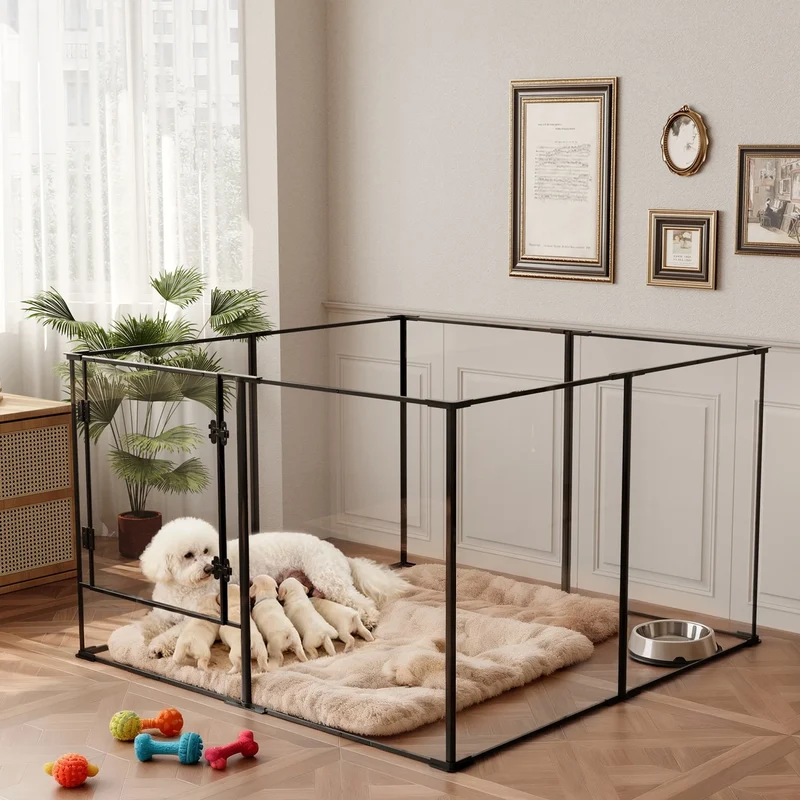 Parc pour Chien Acrylique Transparent 8 Panneaux 122 cm