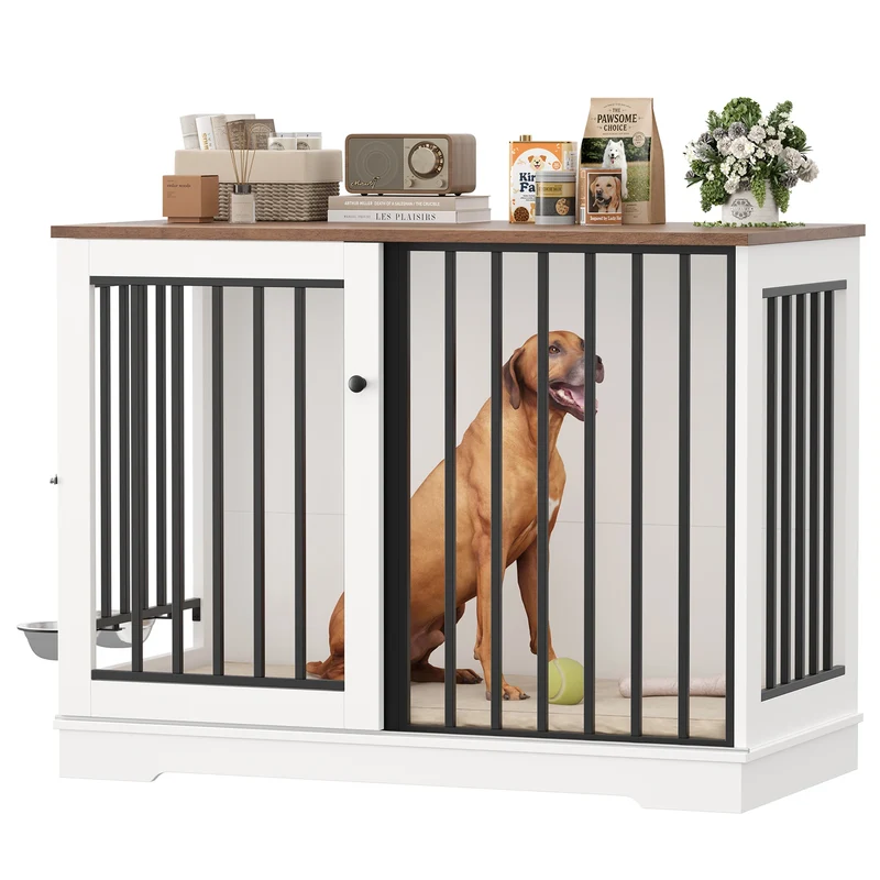 Cage Meuble pour Chien Getone 120x60x87 cm Porte Coulissante