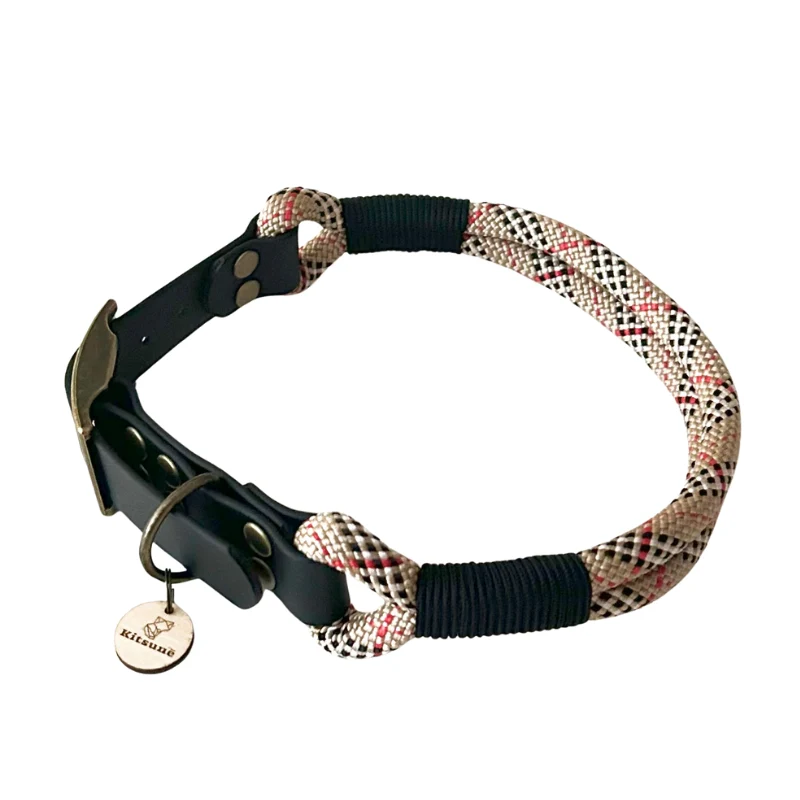 Collier chien original biothane noir et paracorde tartan