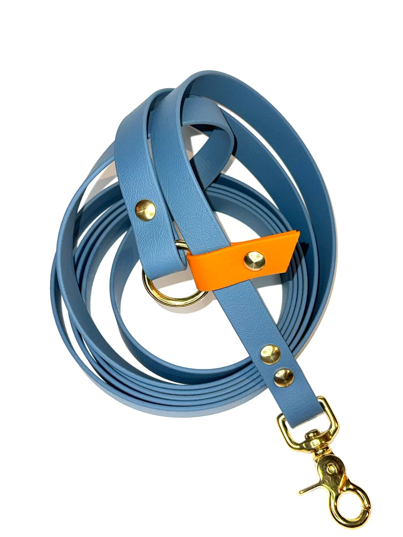 Laisse kit main libre -Biothane- bleu pétrol et abricot