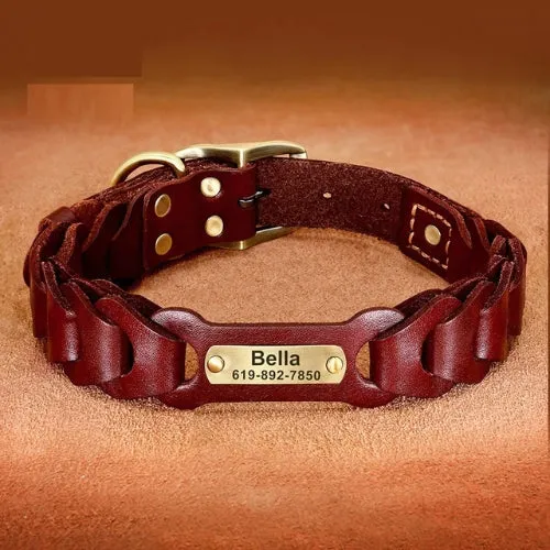 Collier chien personnalisé en cuir tressé