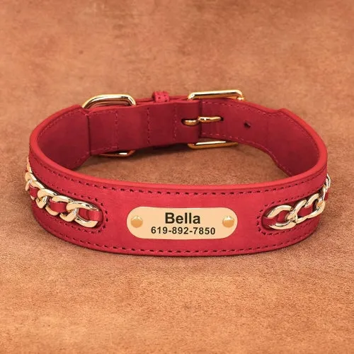 Collier chien personnalisé en cuir avec maillon doré élégant
