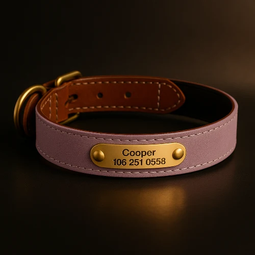 Collier chien personnalisé en cuir réfléchissant
