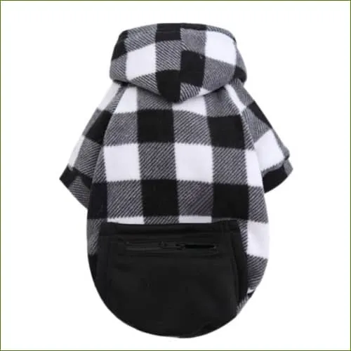 Pull petits chiens à carreaux avec capuche intégrée