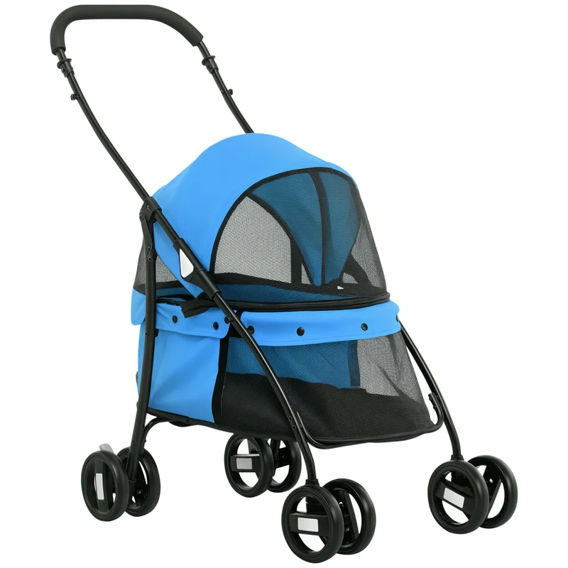 Poussette PawHut Pliable Cadre Acier Chien Bleu