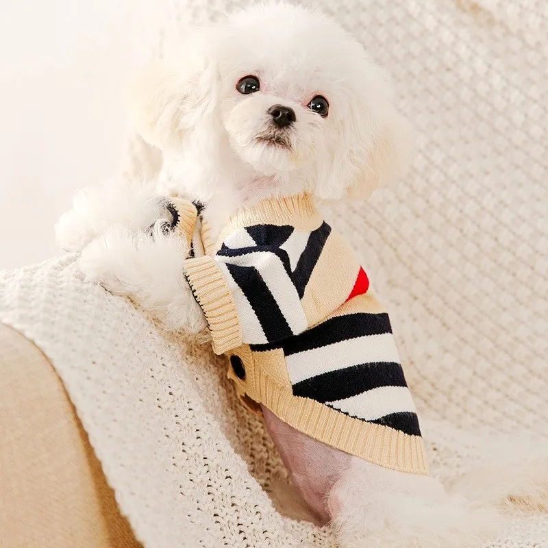Pull Tricot Rayé pour Chien Col Montant