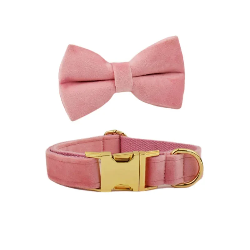 Collier et Laisse Velours Rose Harnais Assorti Chien