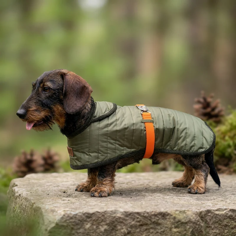 Vêtement Teckel Quilt Veste Verte (sur mesure)