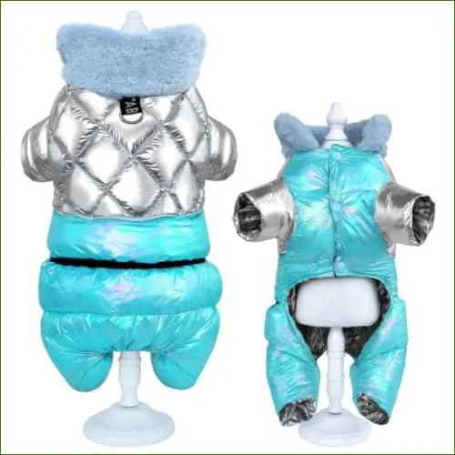 Manteau épais matelassé avec col en fourrure pour chiens - Coupe 4 pattes