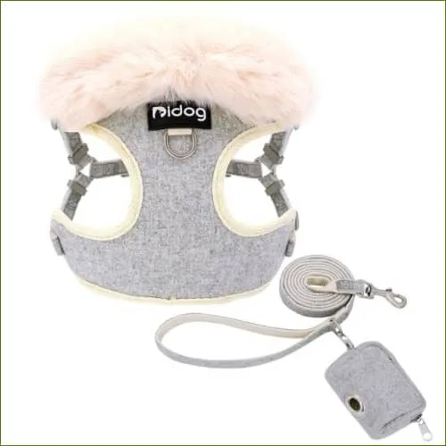 Harnais chien chic MIDOG avec col en fourrure et pochette assortie