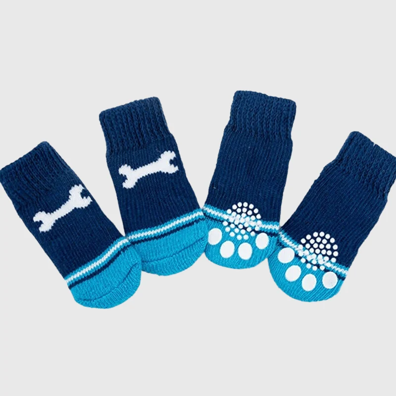 Chaussettes Antidérapantes Bleues Os Chien