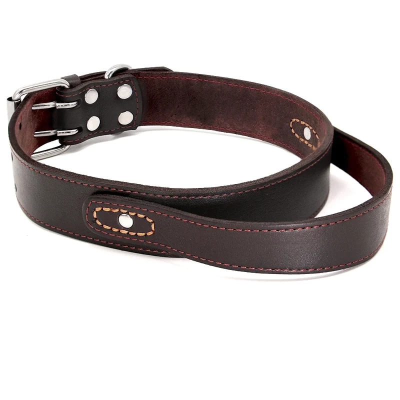 Collier Cuir Véritable à Poignée pour Gros Chien