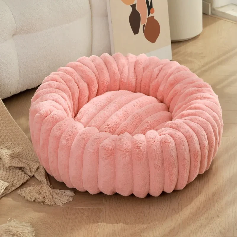 Panier Fluffy Velours Rose Gros Chien