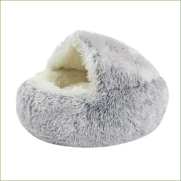 Panier rond et douillet pour chat - semi fermé - en peluche douce et chaude