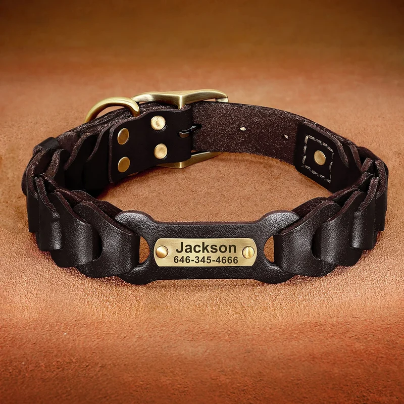 Collier Cuir Personnalisé Gravé Pitbull