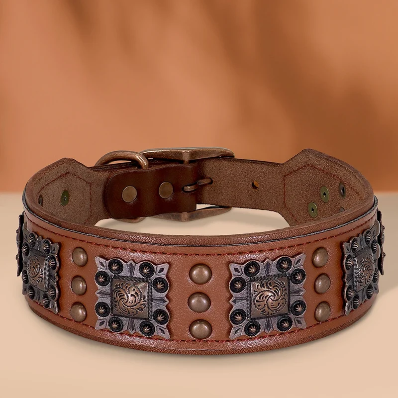 Collier Cuir Véritable Clouté Gros Chien Luxe