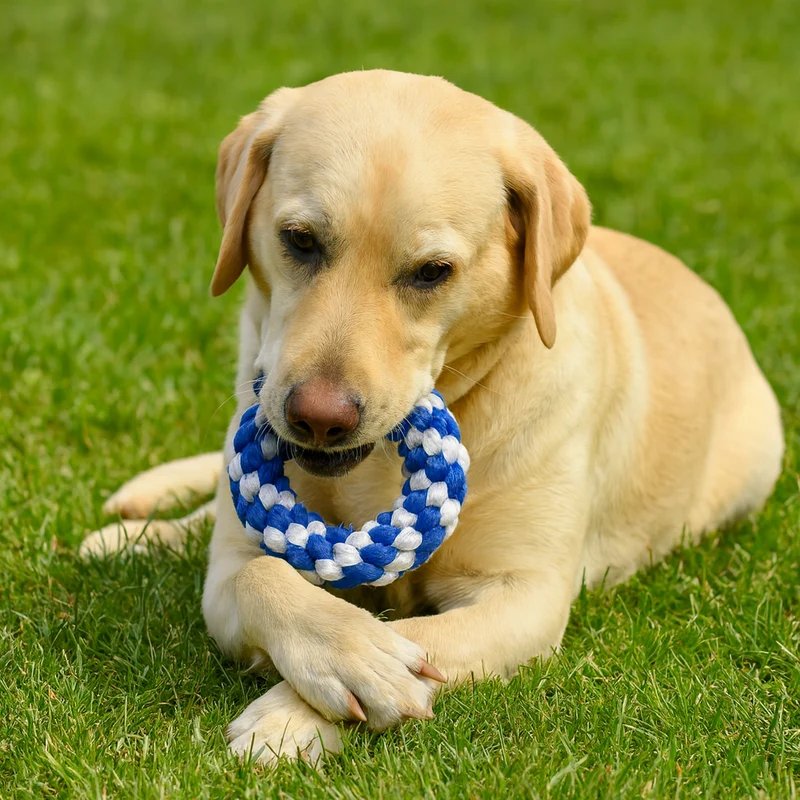Jouet Corde Mordant Gros Chien Bleu Blanc