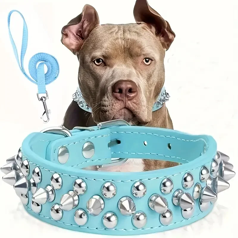 Collier Cuir Clouté Gros Chien Laisse