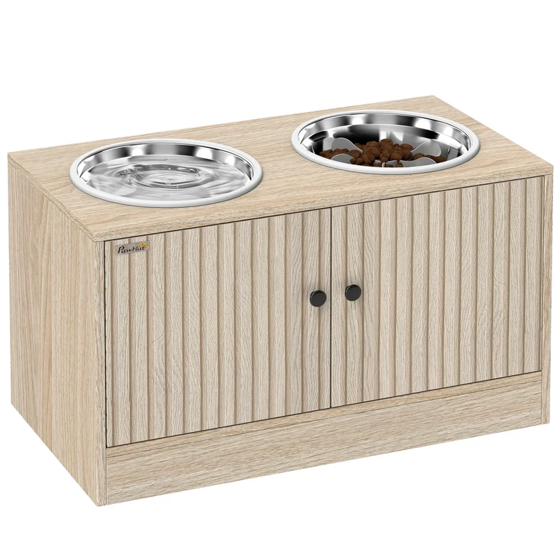 Mangeoire Surélevée Gros Chien Inox Chêne