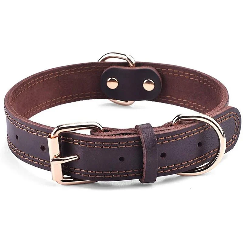 Collier Cuir Brun Haut de Gamme Gros Chien