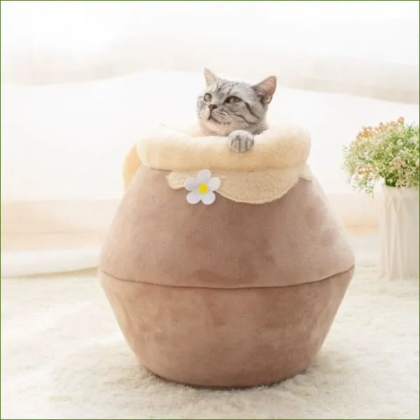 Lit pour chat en forme de grotte chaude et douillette