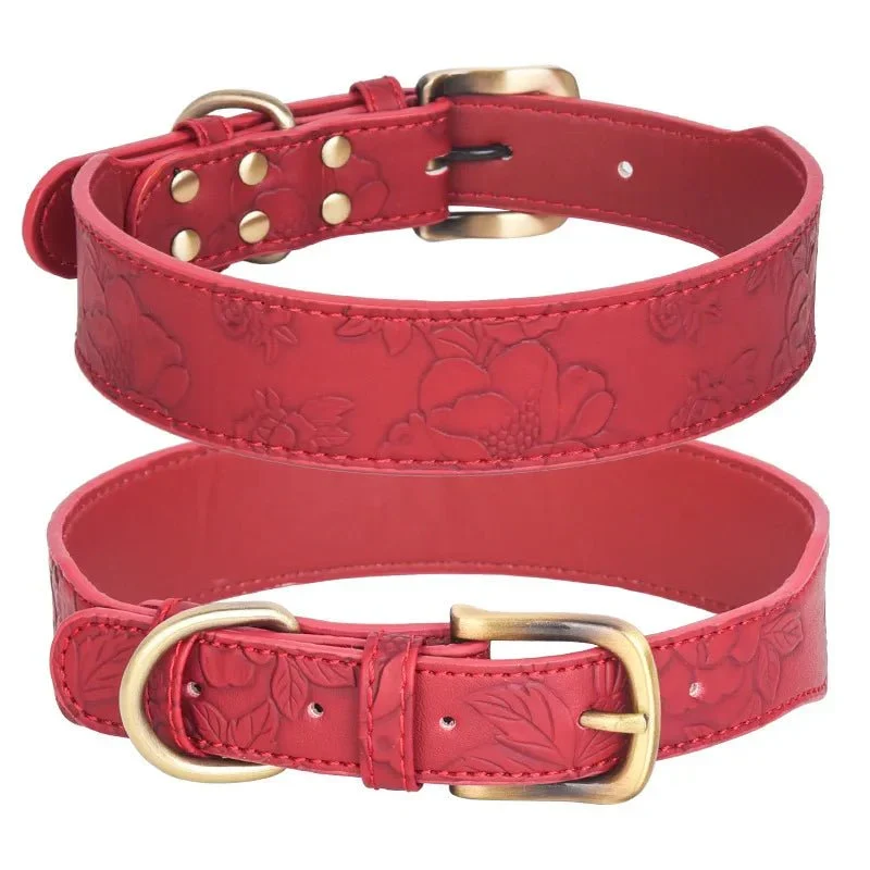 Collier Cuir Embossé Vintage Gros Chien