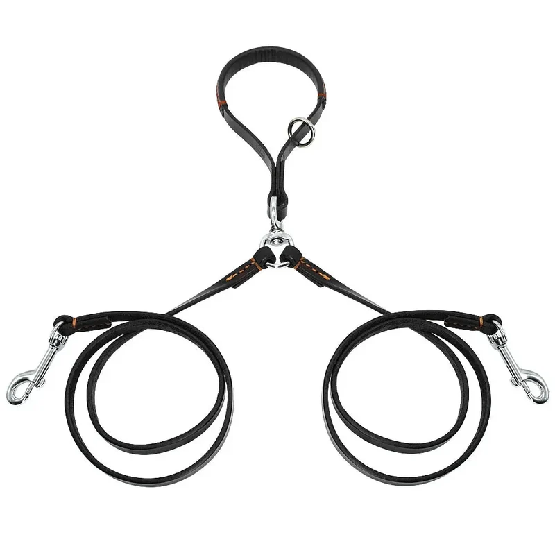 Double Laisse Cuir Anti-Enchevêtrement Molosse