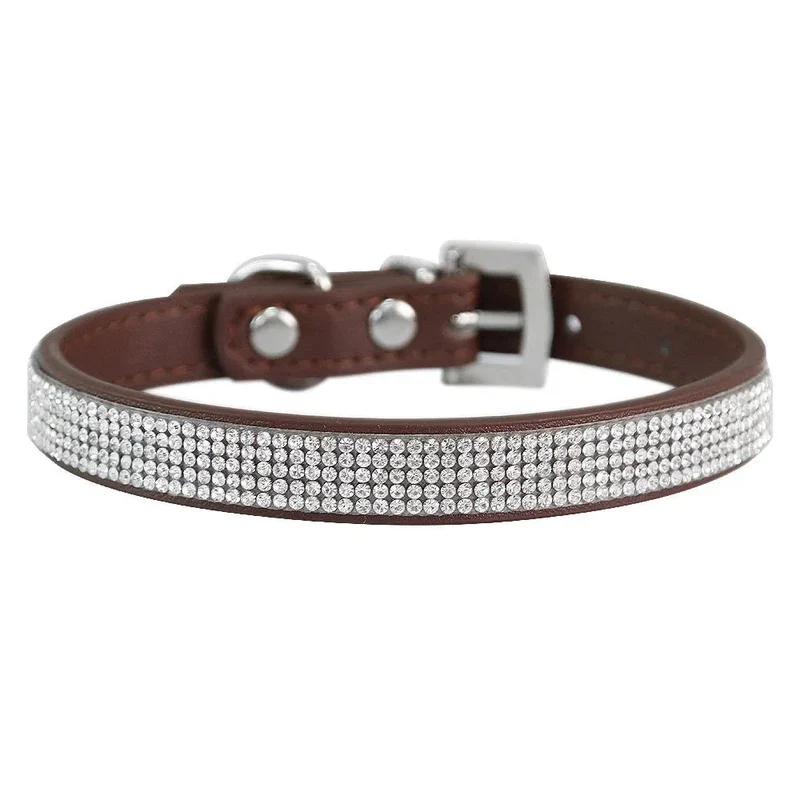 Collier Cuir Strass Marron Gros Chien