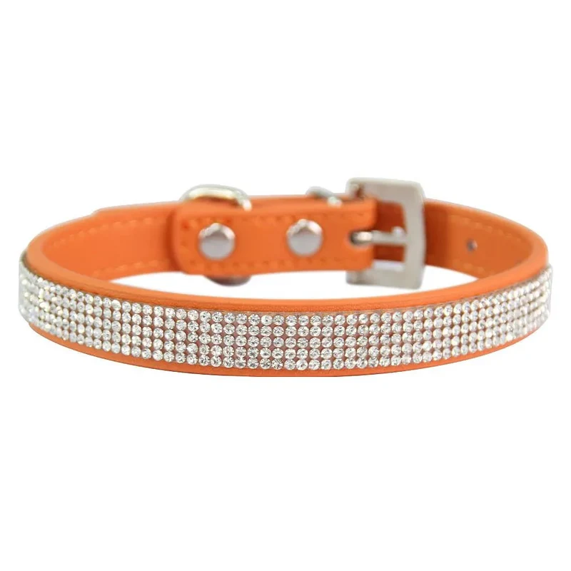 Collier Cuir Strass Orange Gros Chien