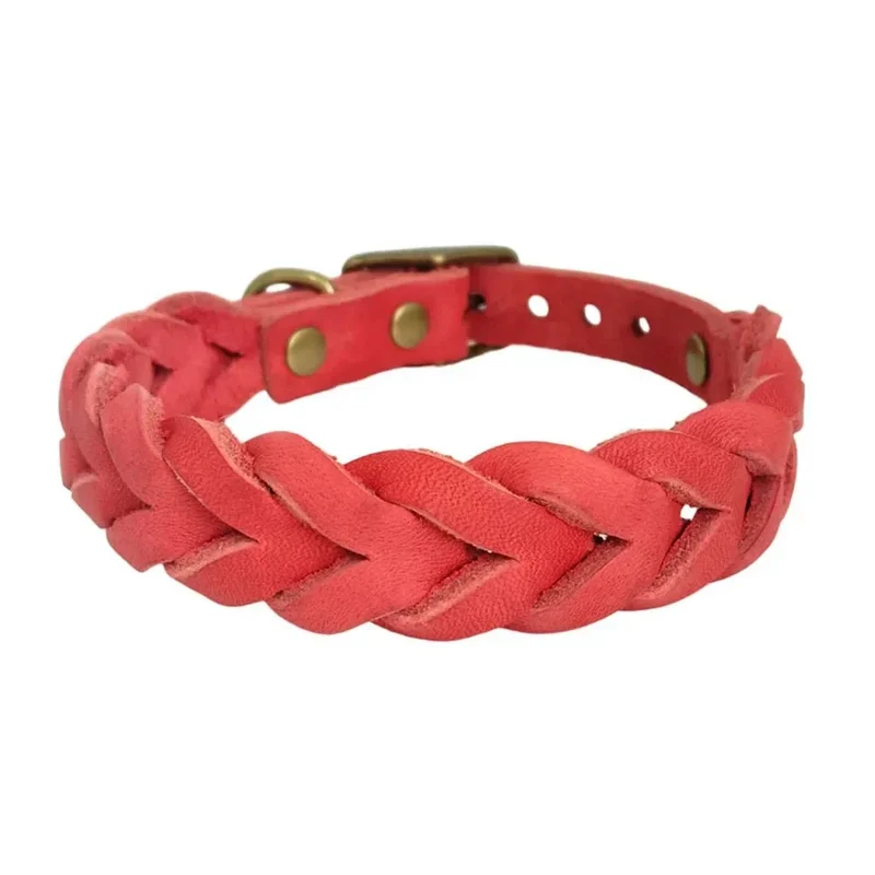Collier Cuir Tressé Rouge Gros Chien