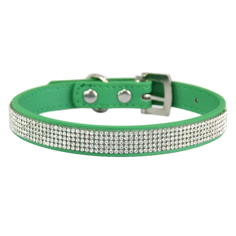 Collier Simili Cuir Vert Strass Gros Chien