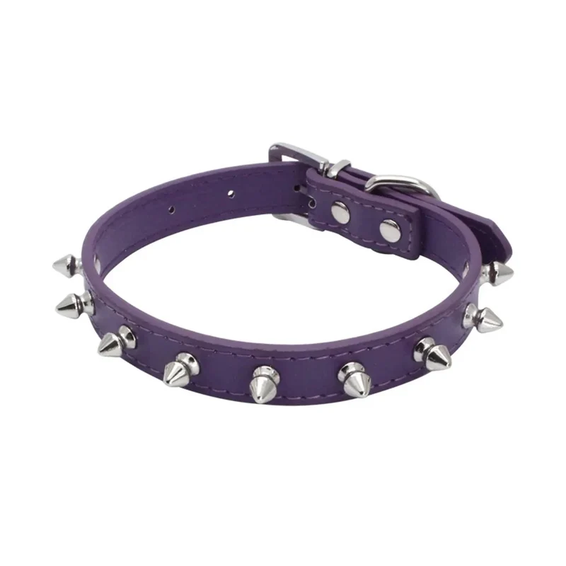 Collier Simili Cuir Violet Strass Gros Chien