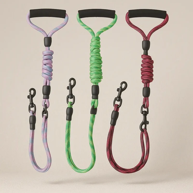 Laisse Double Attache Nylon Renforcée Chiens