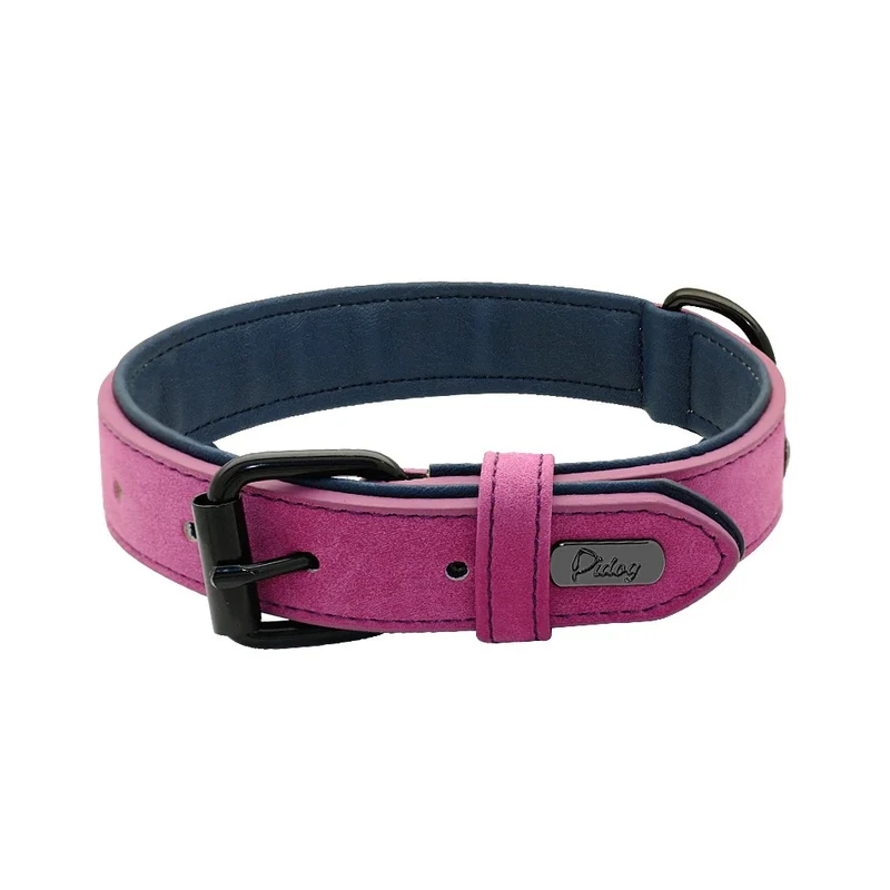 Collier Cuir Rembourré Rose Gros Chien